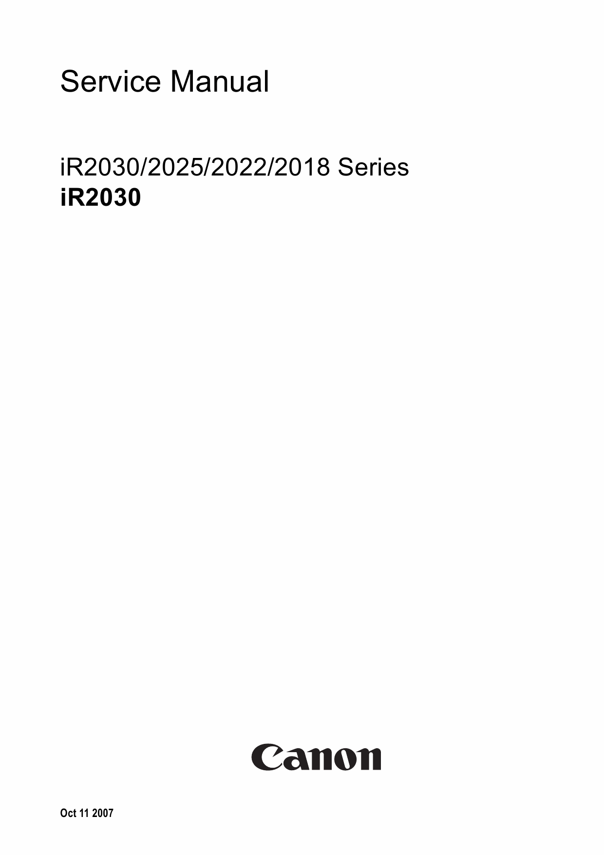 Canon imageRUNNER iR 2030 2025 2022 2018 Parts and Service Manual
